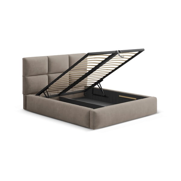 Letto matrimoniale imbottito marrone chiaro con contenitore con rete inclusa 180x200 cm Libera – Windsor & Co Sofas-image-3