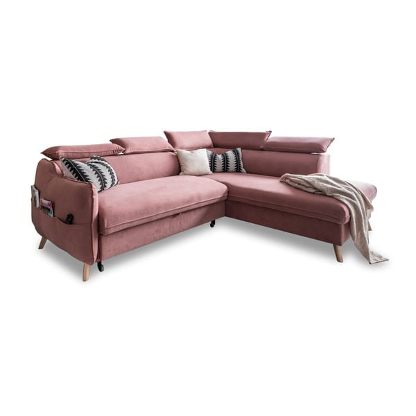 Divano letto angolare in velluto rosa chiaro (angolo destro) Sweet Harmony - Miuform