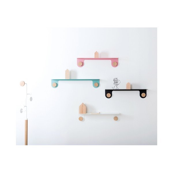 Mensola da parete in acciaio bianco con dettaglio in legno di quercia con 2 ganci , lunghezza 50 cm Hook - Gazzda-image-2