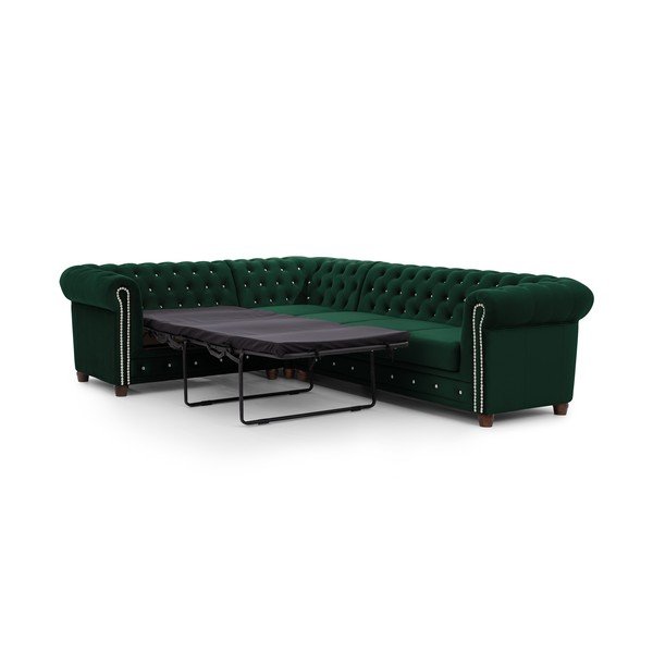 Divano angolare verde allungabile (con penisola a sinistra/a L) con rivestimento in velluto York Blik – Ropez-image-2