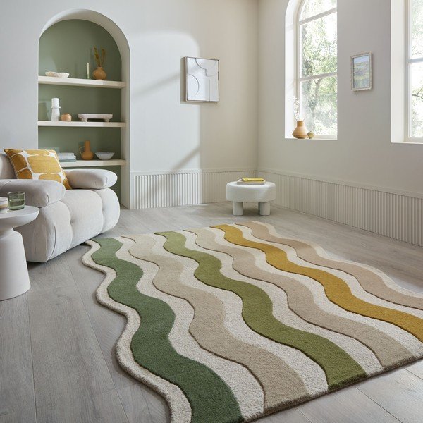 Tappeto verde/di colore naturale in lana tessuto a mano 160x230 cm Cascade Wool – Flair Rugs-image-1