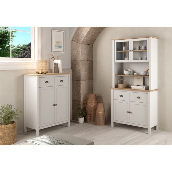 Vetrina bianca/naturale in legno di pino 90x180,5 cm Misti - Marckeric-image-1