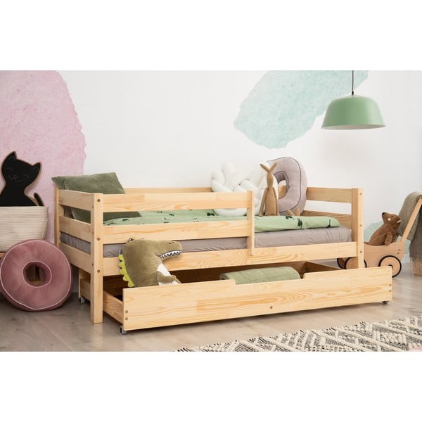 Letto da bambini estraibile di colore naturale in pino massiccio con contenitore con rete inclusa 90x190 cm CPD – Adeko-image-2