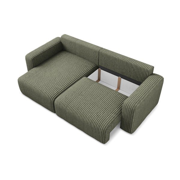 Divano angolare verde allungabile/con contenitore (con penisola a sinistra/con chaise lounge) con rivestimento in velluto a coste Kona – Makamii-image-4