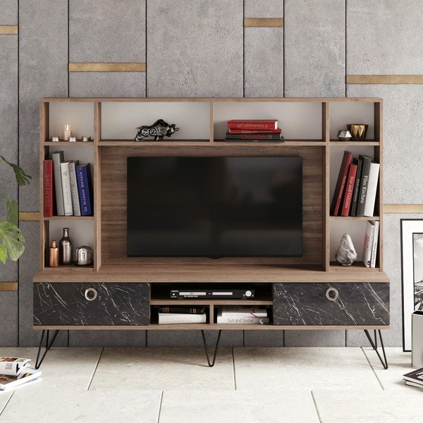 Set TV grigio-marrone in noce 180x136 cm Lorenz - Kalune Design-image-3