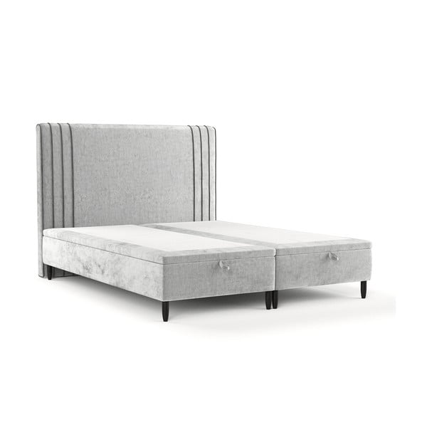 Letto matrimoniale imbottito grigio con contenitore 200x200 cm Musca - Maison de Rêve