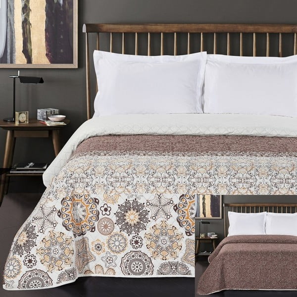 Copriletto in microfibra double-face marrone e bianco, 220 x 240 cm Alhambra - DecoKing-image-1
