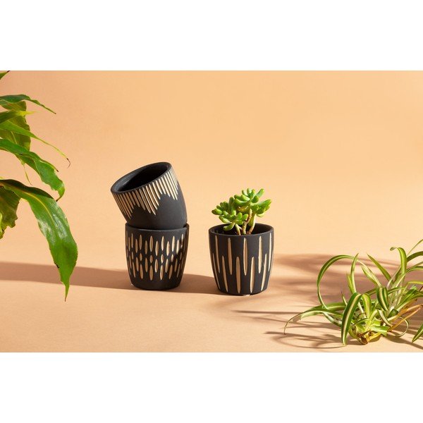 Coprivaso in terracotta in set da 3 pezzi ø 8 cm Grafitto - Sass & Belle-image-1