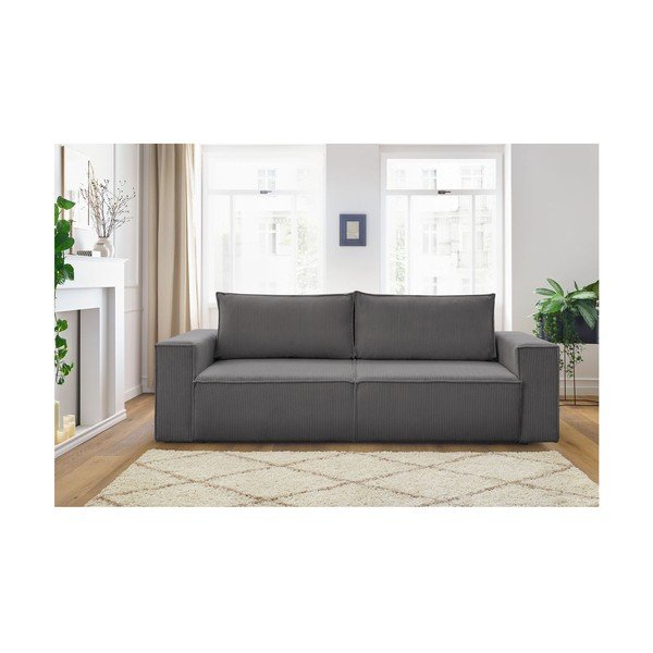 Divano in velluto a coste grigio scuro 245 cm Nihad - Bobochic Paris-image-1