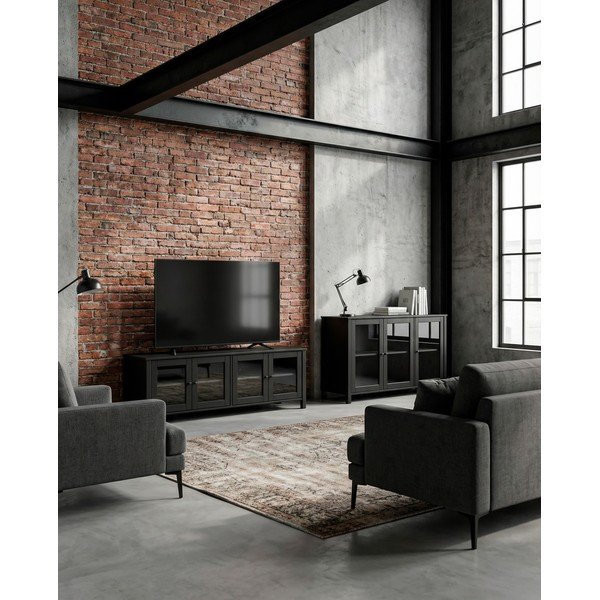 Vetrina nera in pino massiccio 142x80x40 cm Alessandra – Marckeric-image-4