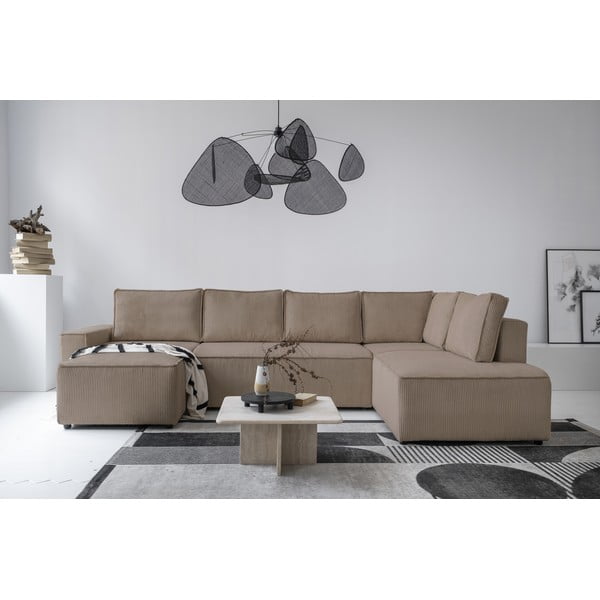 Divano letto angolare in velluto a coste beige Brave Dave - Miuform-image-4