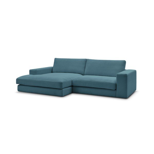 Divano angolare blu (penisola a sinistra/chaise lounge) con rivestimento in velluto a coste Leonard – Bobochic Paris-image-3