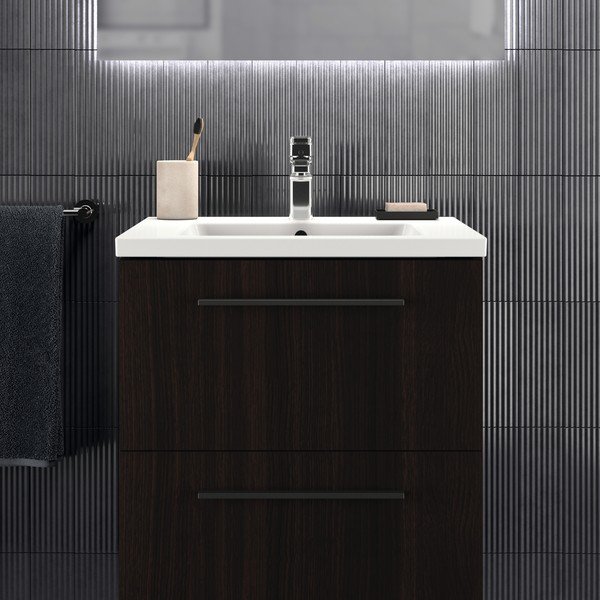 Mobile per lavabo marrone scuro in rovere naturale a sospensione 60x63 cm i.Life B - Ideal Standard-image-1