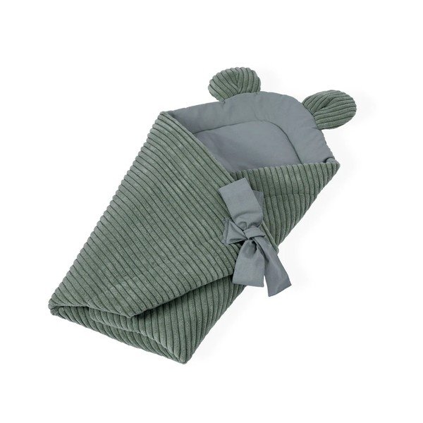 Copertina per neonati verde in velluto a coste 35x65 cm – Meowbaby-image-1