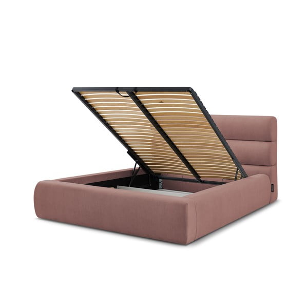 Letto matrimoniale imbottito rosa chiaro con contenitore con griglia 180x200 cm Jagna - Bobochic Paris-image-4