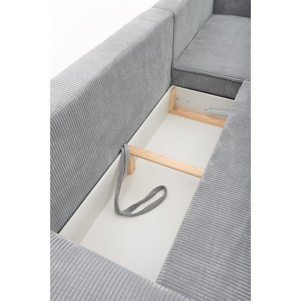 Divano letto variabile in velluto a coste grigio chiaro Divano letto angolare Bowie - Bonami Selection-image-1