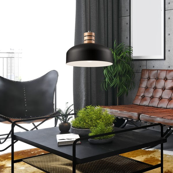 Lampadario nero con paralume in metallo ø 30 cm Cosmo – LAMKUR-image-3