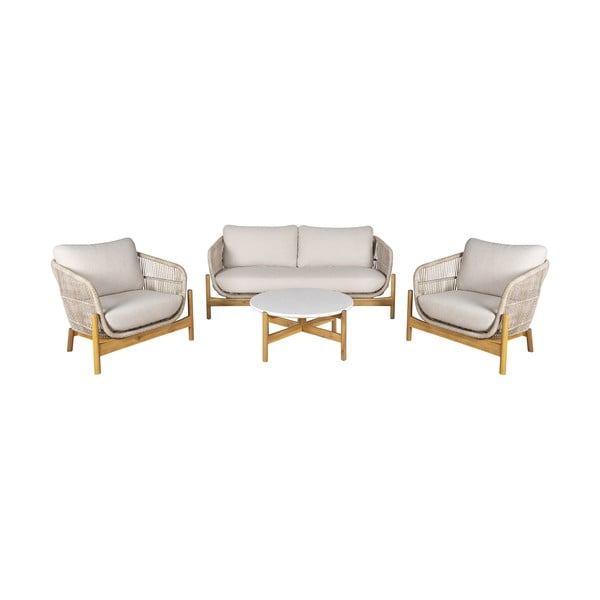 Set da giardino in legno massiccio di acacia color crema-naturale per 4 persone Terracina - House Nordic