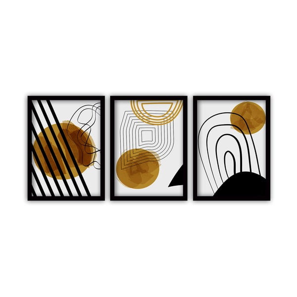 Set di 3 dipinti in cornice nera Linee astratte, 35 x 45 cm - Vavien Artwork