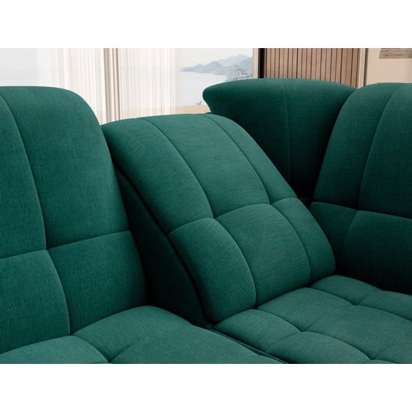 Divano angolare verde allungabile/con contenitore (con penisola a destra/a L) e rivestimento in velluto Sado – ELTAP-image-1