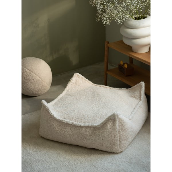 Pouf a sacco per bambini color crema con rivestimento in bouclé Square – Wigiwama-image-2