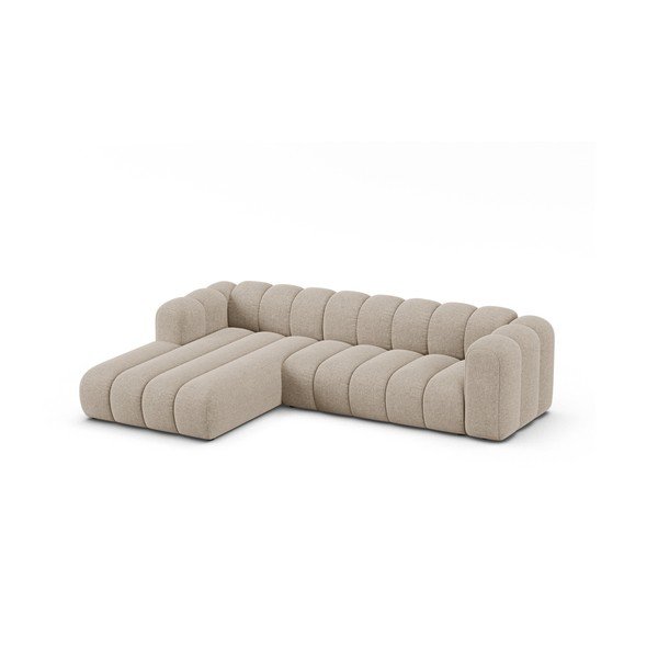 Divano angolare beige (con penisola a sinistra/con chaise lounge) con rivestimento in ciniglia Lupine – Micadoni -image-1