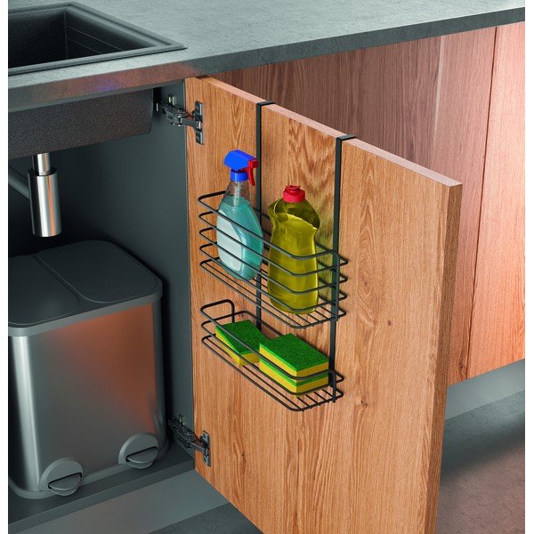 Scaffale da cucina sospeso in metallo nero Lava Double Galileo - Metaltex-image-1