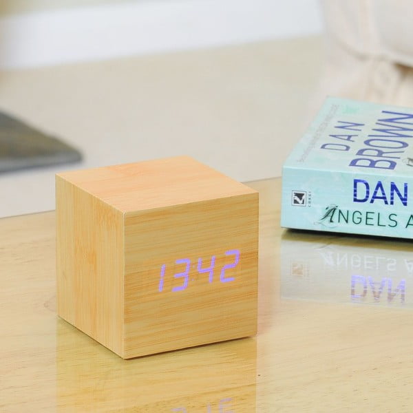 Modrý LED budík Cube Click Clock, beech-image-1