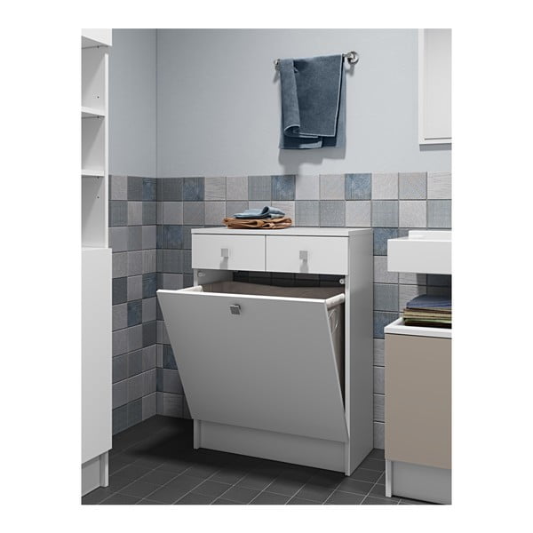 Mobile da bagno bianco per cesto portabiancheria Combi, larghezza 60 cm - Symbiosis-image-2