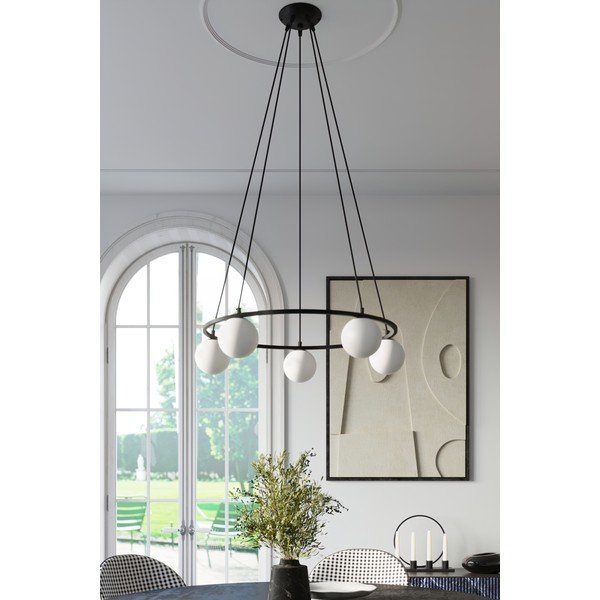 Lampadario bianco/nero con paralume in vetro Umerta – Sollux-image-1