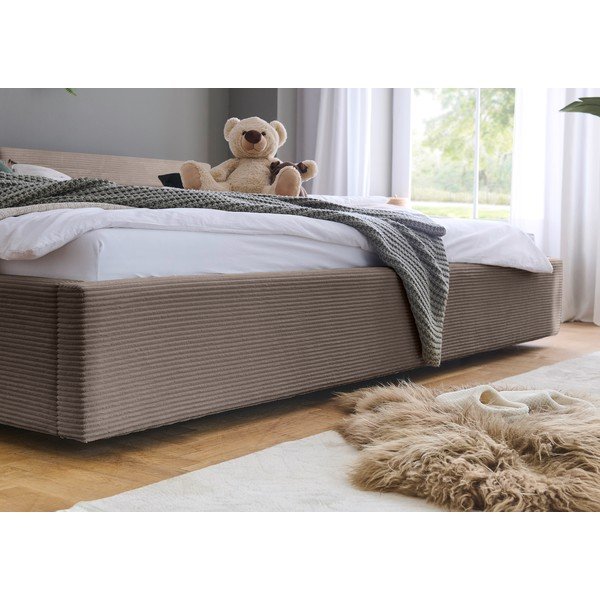 Letto matrimoniale imbottito grigio tortora con contenitore con rete inclusa 200x240 cm Cube – Meise Möbel-image-3