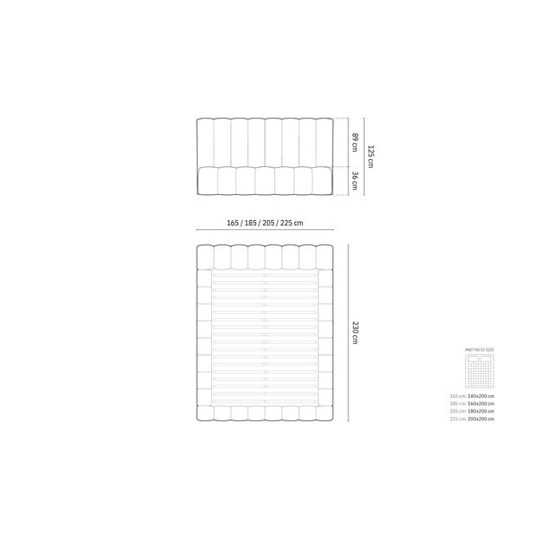 Letto matrimoniale imbottito grigio chiaro con spazio contenitivo e rete 160x200 cm Kelp - Micadoni Home-image-4