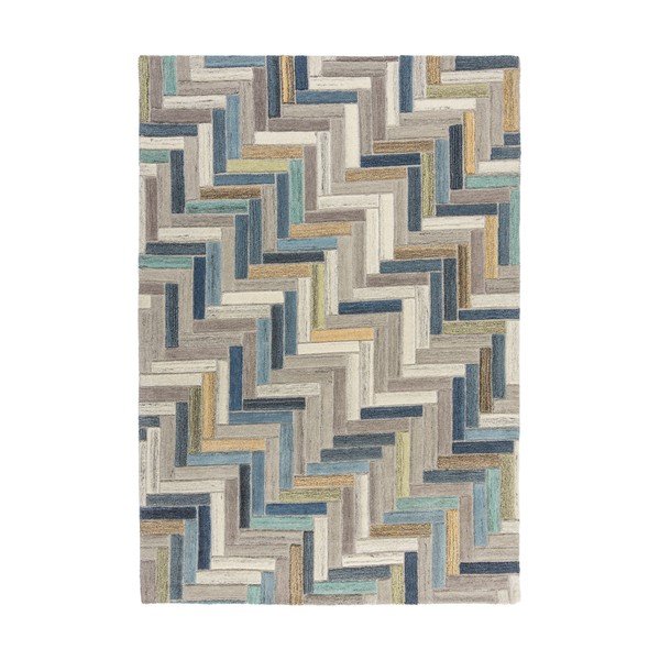 Tappeto in lana blu/grigio 160x230 cm Russo - Flair Rugs