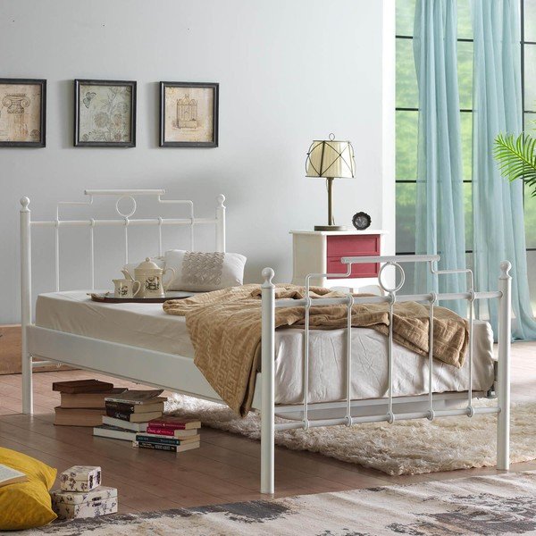 Letto singolo in metallo bianco con griglia 120x200 cm Hatkus - Kalune Design-image-1