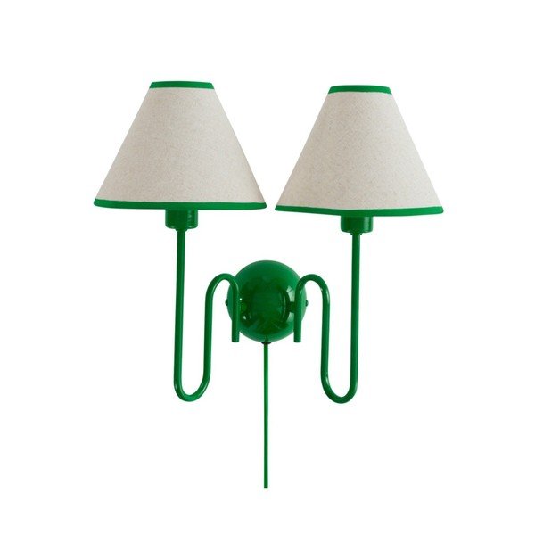 Lampada da parete verde/beige in lino con alimentazione a corrente Juliet – Jotex