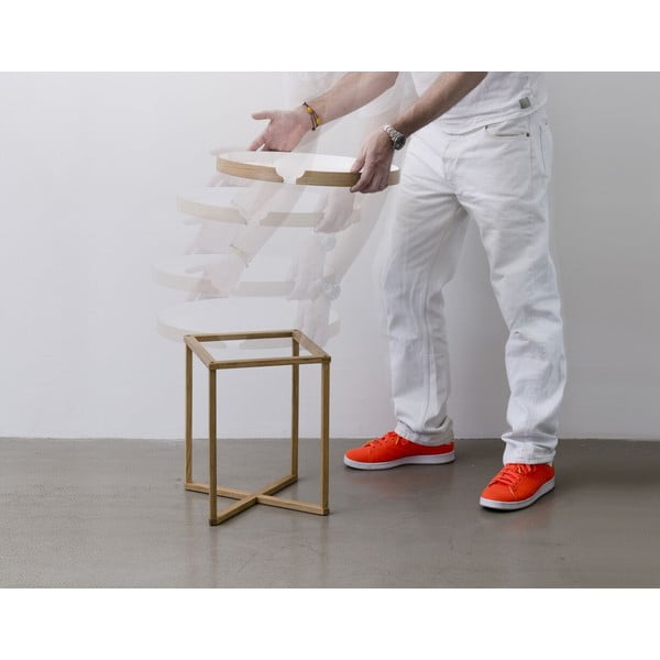 Tavolo contenitore in legno di quercia con piano estraibile Damieh, 45x45 cm Damien - Wireworks-image-1