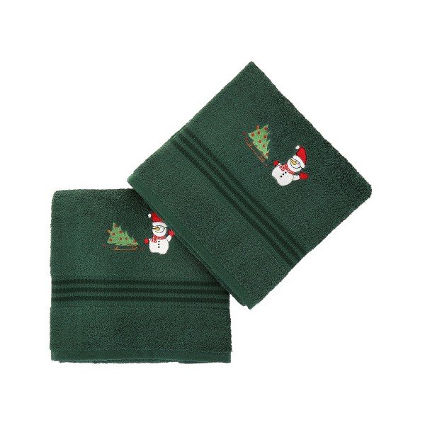 Sada 2 ručníků Corap Green Snowman, 50 x 90 cm