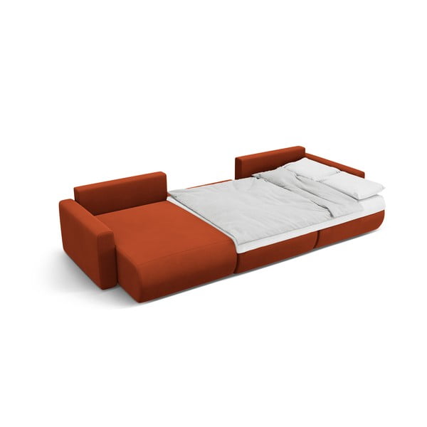 Divano angolare color mattone allungabile con contenitore (a U) e rivestimento in velluto Belfast – Cosmopolitan Design-image-4