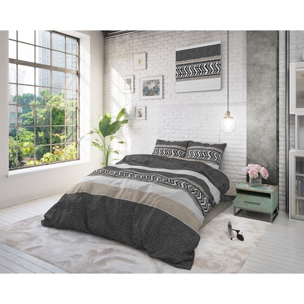 Lenzuolo singolo in cotone grigio Northern Stripe, 140 x 200/220 cm - Pure Cotton-image-3
