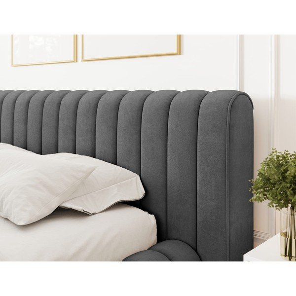 Letto matrimoniale imbottito grigio scuro con contenitore e rete inclusi 180x200 cm Carilla – ELTAP-image-4