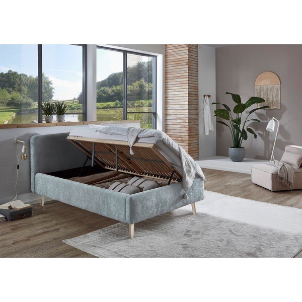 Letto matrimoniale imbottito azzurro con rete inclusa 120x200 cm Mattis – Meise Möbel-image-2