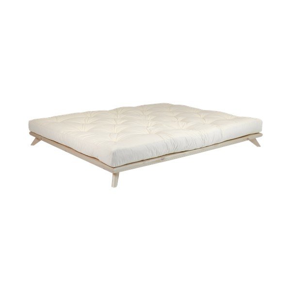 Dvoulůžková postel z borovicového dřeva s matrací Karup Design Senza Comfort Mat Natural Clear/Natural, 180 x 200 cm