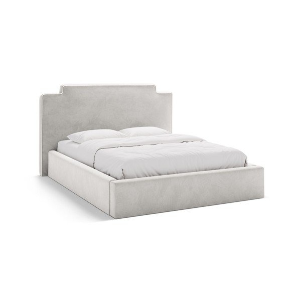 Letto matrimoniale imbottito grigio chiaro con contenitore con rete inclusa 140x200 cm Princess – Micadoni 