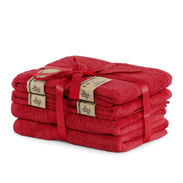 Set di 2 asciugamani rossi e 4 asciugamani rossi Bamby - DecoKing-image-1