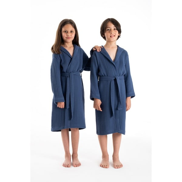 Accappatoio per bambini blu scuro in mussola 5-6 anni Muslin – Foutastic-image-3