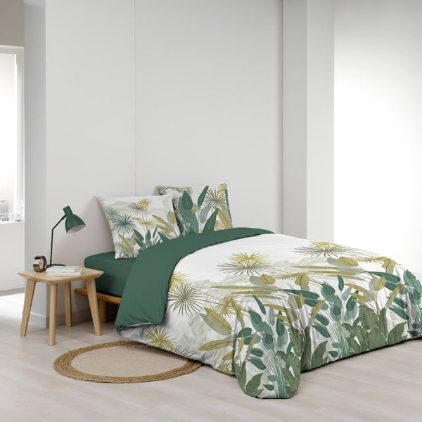 Set copripiumino e federa bianco/verde in cotone per letto matrimoniale ed esteso 240x220 cm Otika – douceur d'intérieur-image-2