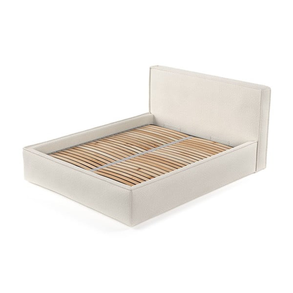 Letto matrimoniale imbottito beige con contenitore con rete inclusa 180x200 cm Lounge L – Maison de Rêve-image-3