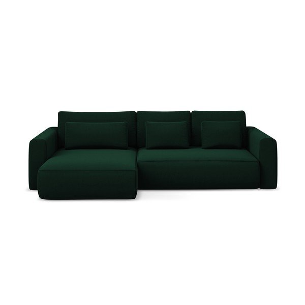 Divano angolare verde allungabile/con contenitore (con penisola a sinistra/con chaise lounge) con rivestimento in velluto Kapua – Makamii