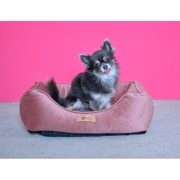 Letto in velluto rosa 55x42 cm Royal - Petsy-image-1