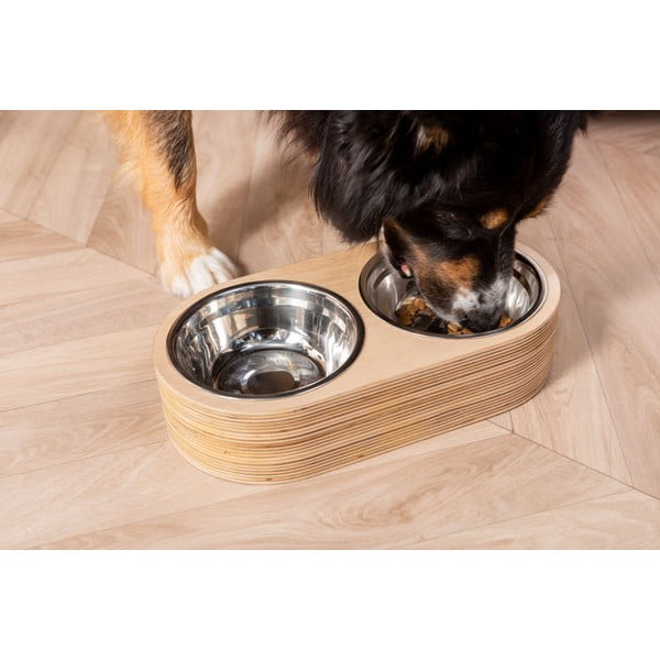 Set di 2 ciotole in metallo con base in legno chiaro Pet, larghezza 18 cm Dinner Time - PT LIVING-image-1